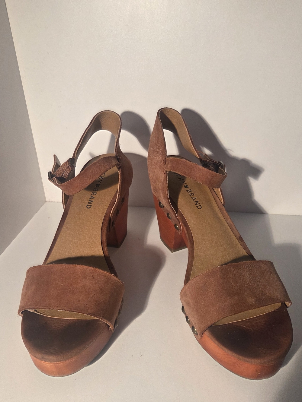 Lucky Brand Brown Suede Wooden Platform Sandals - Women's Size 9M - Picture 9 of 14